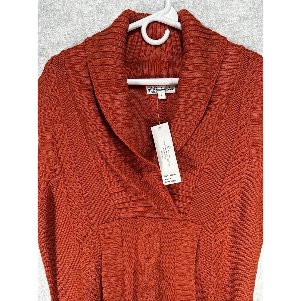 NWT Bushwacker Shawl Collar Sweater Vest Size Large Cable Knit Pockets Orange
